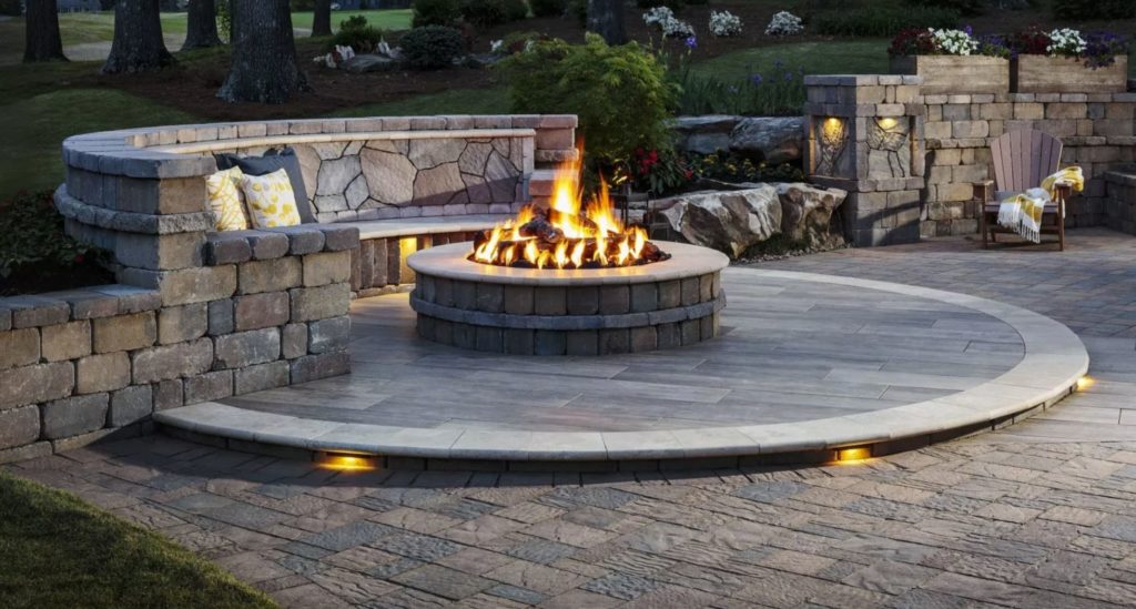 Mixed Materials In Outdoor Living, Fire Pit On Concrete Pavers